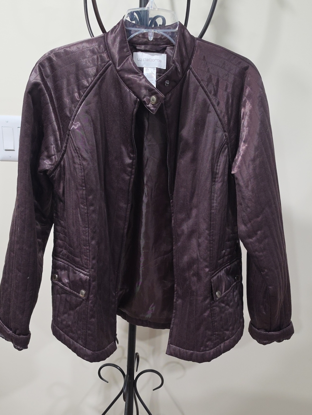 Liz Claiborne Quilted Utility Jacket in Plum
